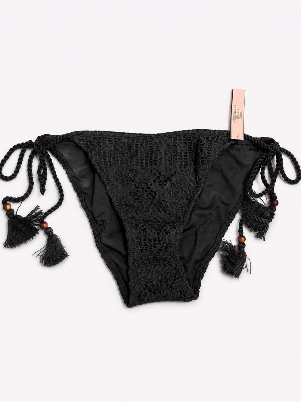 Victoria’s Secret Black Lace Classic String Bikini Bottom Size M NWT